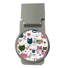 Pattern With Cute Cat Heads Money Clips (round) 