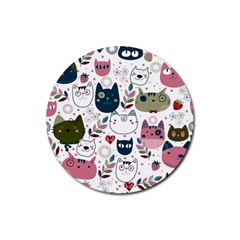 Pattern With Cute Cat Heads Rubber Round Coaster (4 Pack)