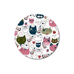 Pattern With Cute Cat Heads Magnet 3  (round) by Jancukart