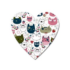 Pattern With Cute Cat Heads Heart Magnet