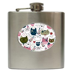 Pattern With Cute Cat Heads Hip Flask (6 Oz)