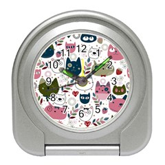 Pattern With Cute Cat Heads Travel Alarm Clock by Jancukart