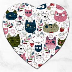 Pattern With Cute Cat Heads Jigsaw Puzzle (heart) by Jancukart