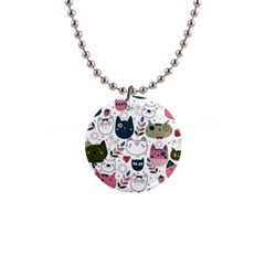 Pattern With Cute Cat Heads 1  Button Necklace