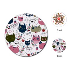 Pattern With Cute Cat Heads Playing Cards Single Design (round)