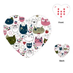 Pattern With Cute Cat Heads Playing Cards Single Design (heart)