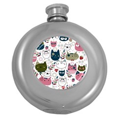 Pattern With Cute Cat Heads Round Hip Flask (5 Oz) by Jancukart