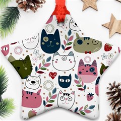 Pattern With Cute Cat Heads Star Ornament (two Sides) by Jancukart