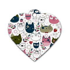 Pattern With Cute Cat Heads Dog Tag Heart (one Side)