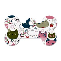 Pattern With Cute Cat Heads Dog Tag Bone (one Side)