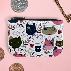 Pattern With Cute Cat Heads Mini Coin Purse by Jancukart