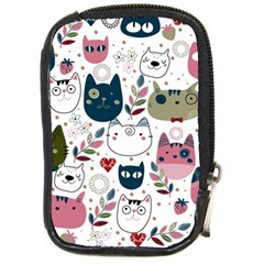 Pattern With Cute Cat Heads Compact Camera Leather Case