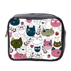 Pattern With Cute Cat Heads Mini Toiletries Bag (two Sides)