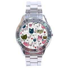 Pattern With Cute Cat Heads Stainless Steel Analogue Watch