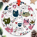 Pattern With Cute Cat Heads Ornament (Round Filigree) Front