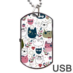 Pattern With Cute Cat Heads Dog Tag Usb Flash (one Side)