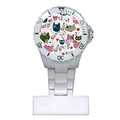 Pattern With Cute Cat Heads Plastic Nurses Watch