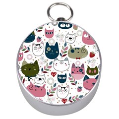 Pattern With Cute Cat Heads Silver Compasses