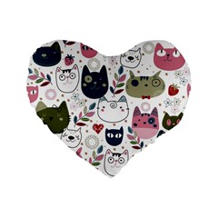 Pattern With Cute Cat Heads Standard 16  Premium Flano Heart Shape Cushions by Jancukart