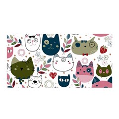 Pattern With Cute Cat Heads Satin Wrap 35  X 70  by Jancukart