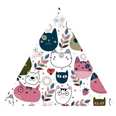 Pattern With Cute Cat Heads Wooden Puzzle Triangle