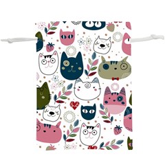 Pattern With Cute Cat Heads  Lightweight Drawstring Pouch (xl) by Jancukart