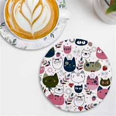 Pattern With Cute Cat Heads Uv Print Round Tile Coaster by Jancukart