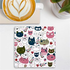 Pattern With Cute Cat Heads Uv Print Square Tile Coaster 