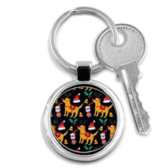 Funny Christmas Pattern Background Key Chain (round) by Jancukart