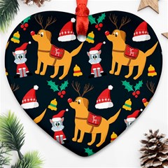 Funny Christmas Pattern Background Heart Ornament (two Sides)