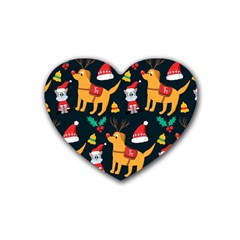 Funny Christmas Pattern Background Rubber Heart Coaster (4 Pack) by Jancukart