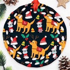 Funny Christmas Pattern Background Ornament (round Filigree)