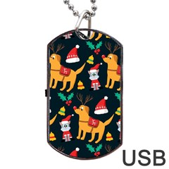 Funny Christmas Pattern Background Dog Tag Usb Flash (two Sides) by Jancukart