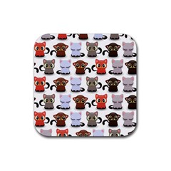 Seamless Pattern With Cute Little Kittens Various Color Rubber Coaster (square)