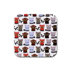 Seamless Pattern With Cute Little Kittens Various Color Rubber Square Coaster (4 Pack)