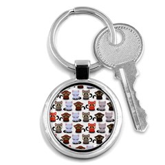 Seamless Pattern With Cute Little Kittens Various Color Key Chain (round)