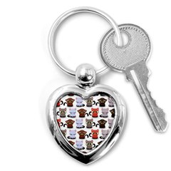 Seamless Pattern With Cute Little Kittens Various Color Key Chain (heart) by Jancukart