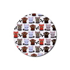 Seamless Pattern With Cute Little Kittens Various Color Rubber Coaster (round)