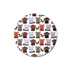 Seamless Pattern With Cute Little Kittens Various Color Magnet 3  (round) by Jancukart