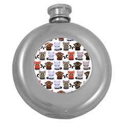 Seamless Pattern With Cute Little Kittens Various Color Round Hip Flask (5 Oz) by Jancukart