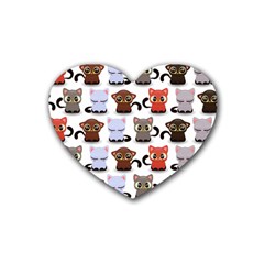 Seamless Pattern With Cute Little Kittens Various Color Rubber Heart Coaster (4 Pack)