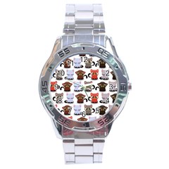 Seamless Pattern With Cute Little Kittens Various Color Stainless Steel Analogue Watch by Jancukart