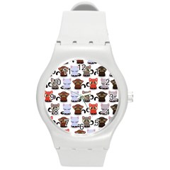 Seamless Pattern With Cute Little Kittens Various Color Round Plastic Sport Watch (m) by Jancukart