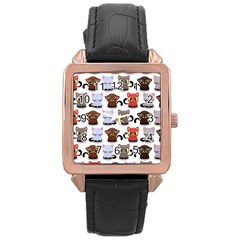 Seamless Pattern With Cute Little Kittens Various Color Rose Gold Leather Watch 