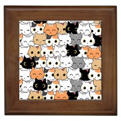 Cute-cat-kitten-cartoon-doodle-seamless-pattern Framed Tile