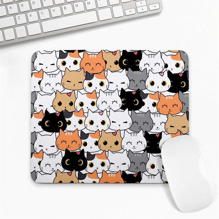 Cute-cat-kitten-cartoon-doodle-seamless-pattern Large Mousepads