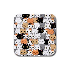 Cute-cat-kitten-cartoon-doodle-seamless-pattern Rubber Coaster (square)