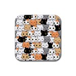 Cute-cat-kitten-cartoon-doodle-seamless-pattern Rubber Coaster (Square) Front