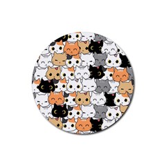 Cute-cat-kitten-cartoon-doodle-seamless-pattern Rubber Round Coaster (4 Pack)