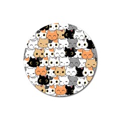 Cute-cat-kitten-cartoon-doodle-seamless-pattern Magnet 3  (round)